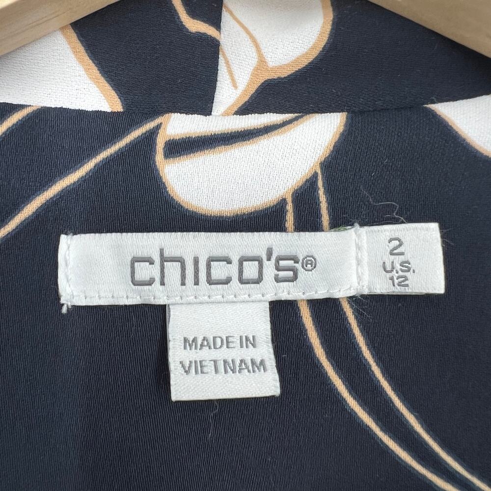 Chico's Open Blazer Jacket Womens US 12 / 2 Navy Blue Floral Ruched 3/4 Sleeve - Picture 5 of 9